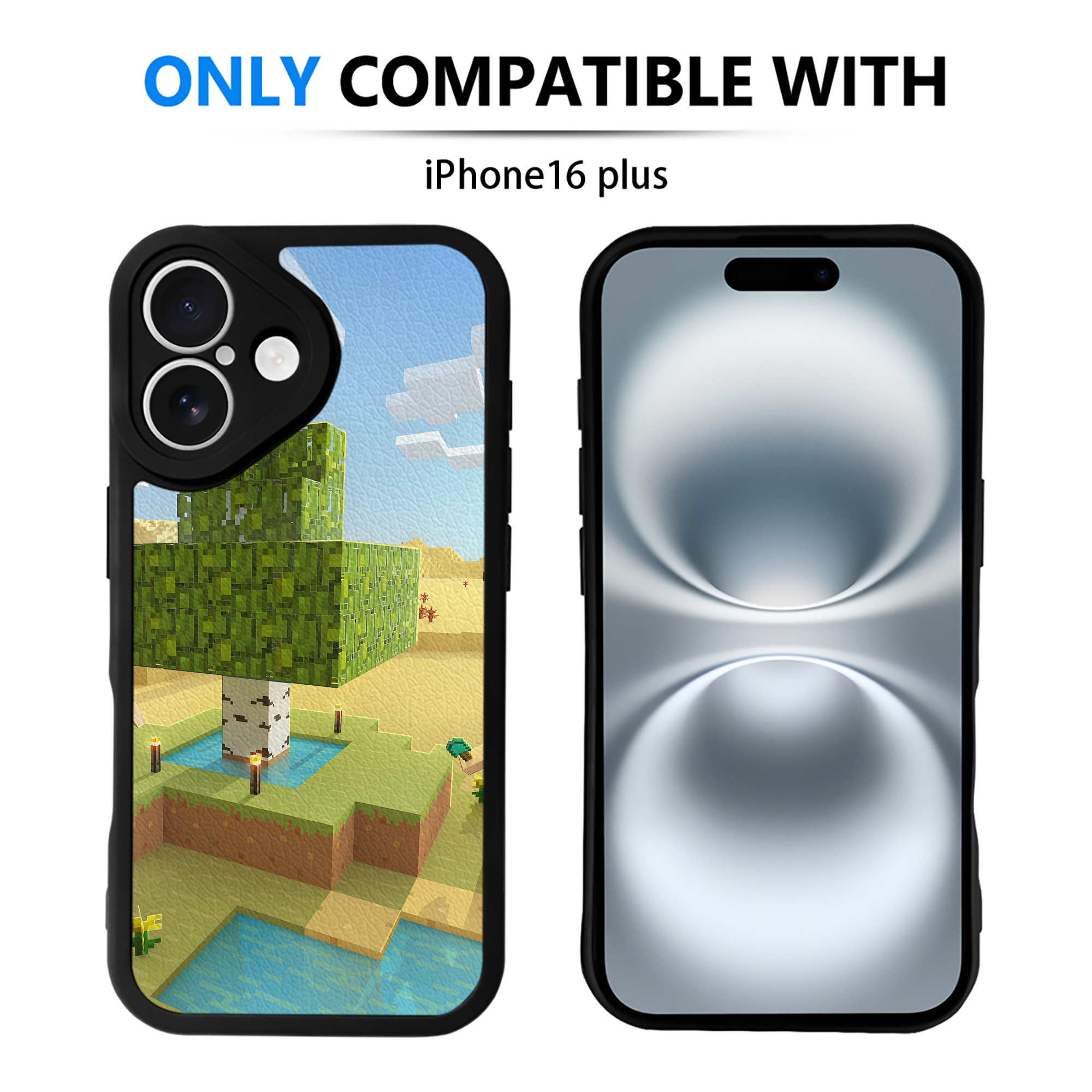 （画像用） マインクラフト ブロックの世界 Minecraft MC Block world 【iPhone 16シリーズ対応】シリコンスマホケース（レザー調） 材質：シリコン